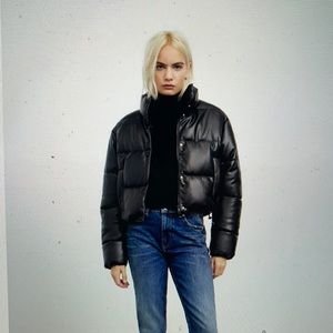 Zara Faux Leather Black puffer Jacket